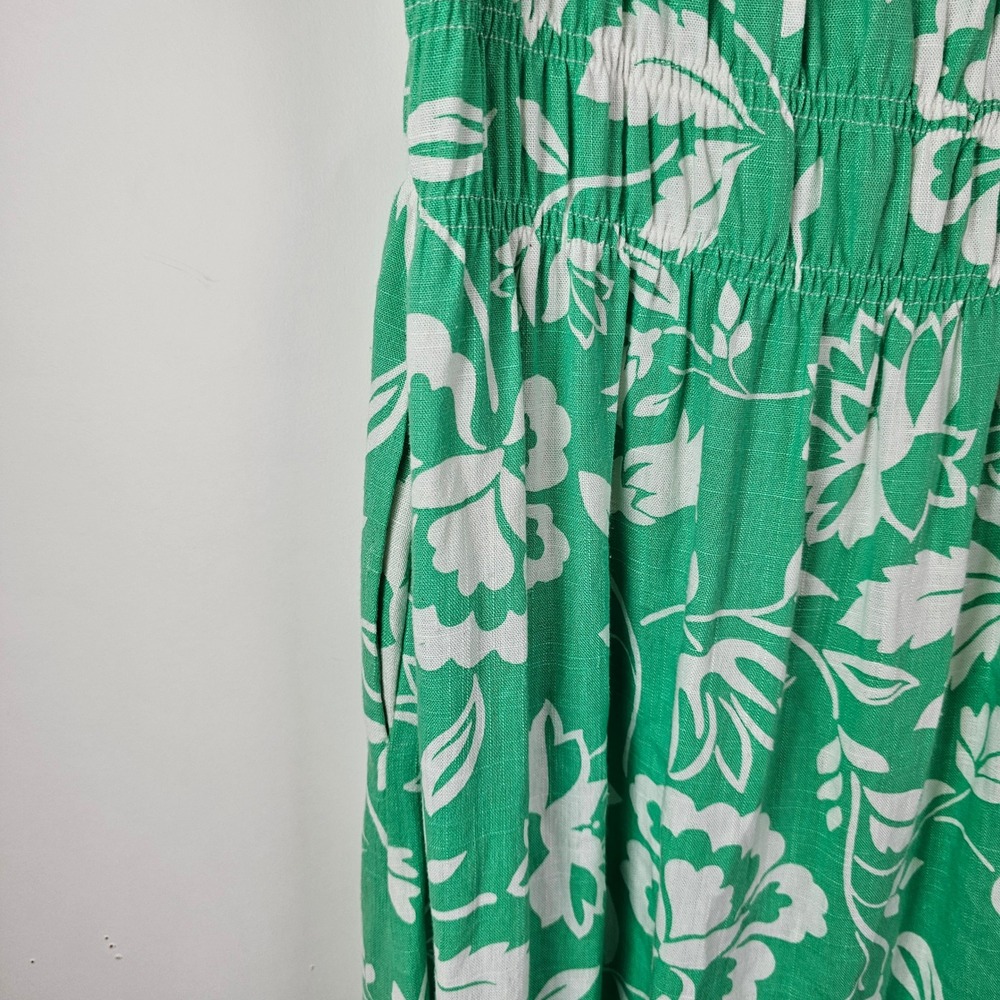 Draper James RSVP Kelly Green Floral Linen Smocked Maxi Dress XL Sleeveless